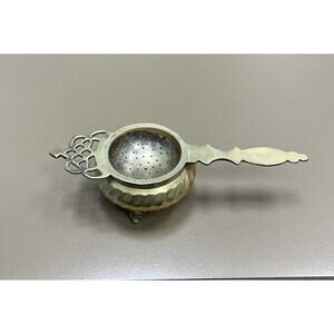 Antique Loose Tea Bag Strainer Basket Silver Plated Spoon Drip Bowl Ornate